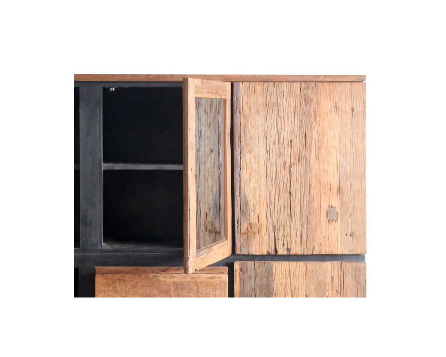 Credenza in acacia in stile retrò con vetrina "Cachou Chic