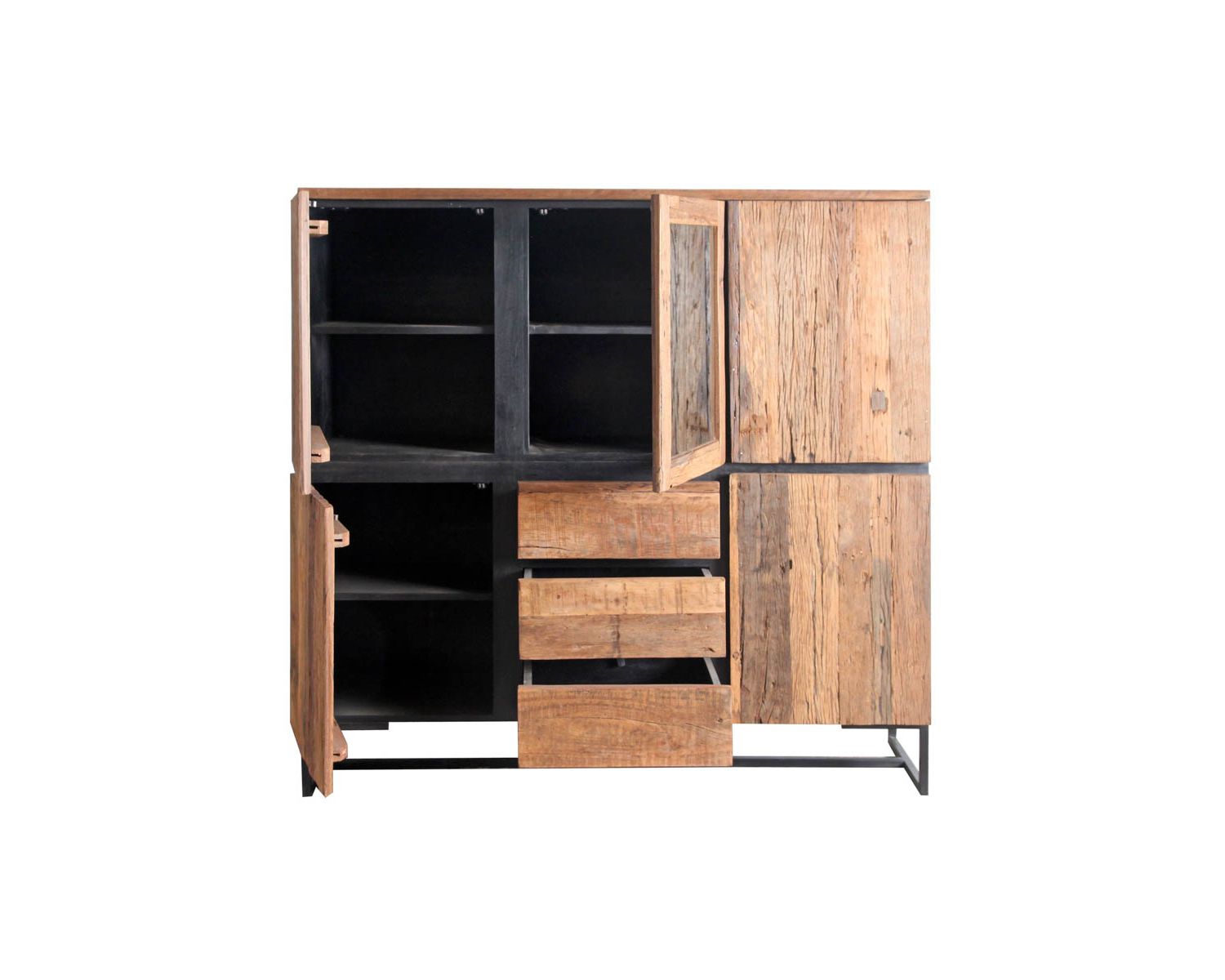 Credenza in acacia in stile retrò con vetrina "Cachou Chic