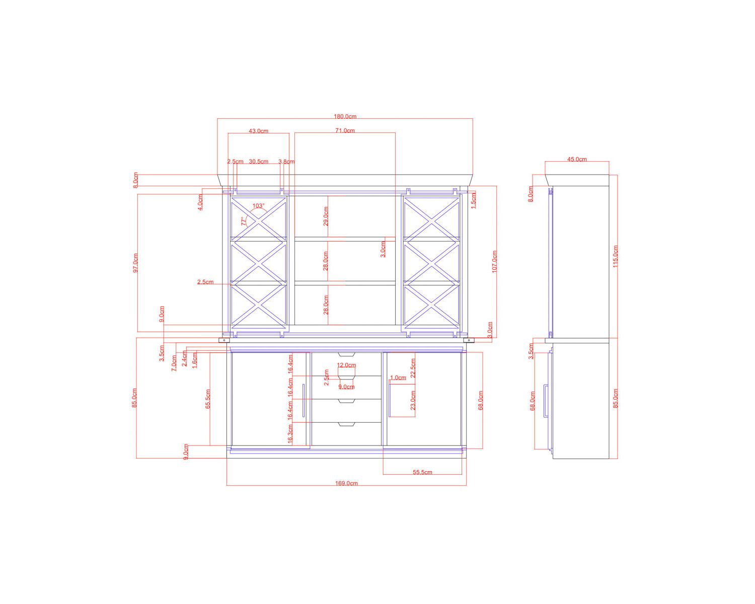 Grande vetrina in metallo, vetro e legno "Caractère" 180 cm