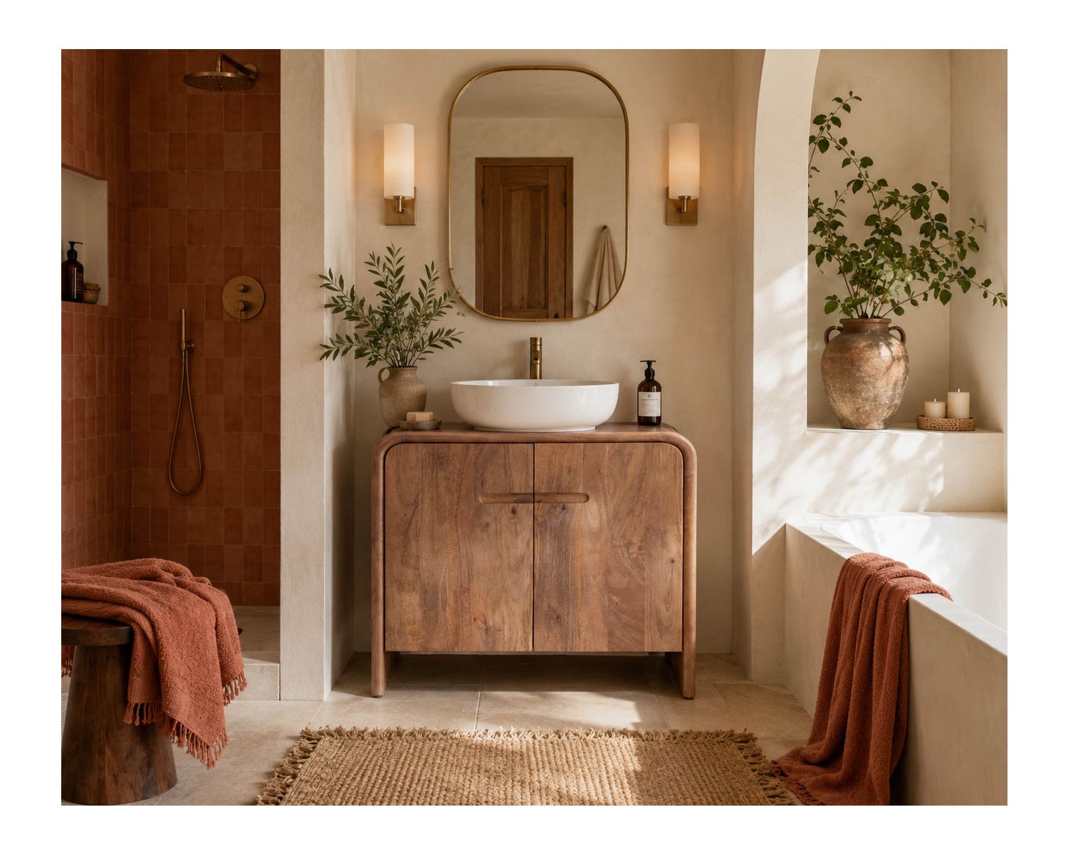 Mobile sottolavabo da 90 cm in legno massello di mango "Spelano", stile neo-vintage