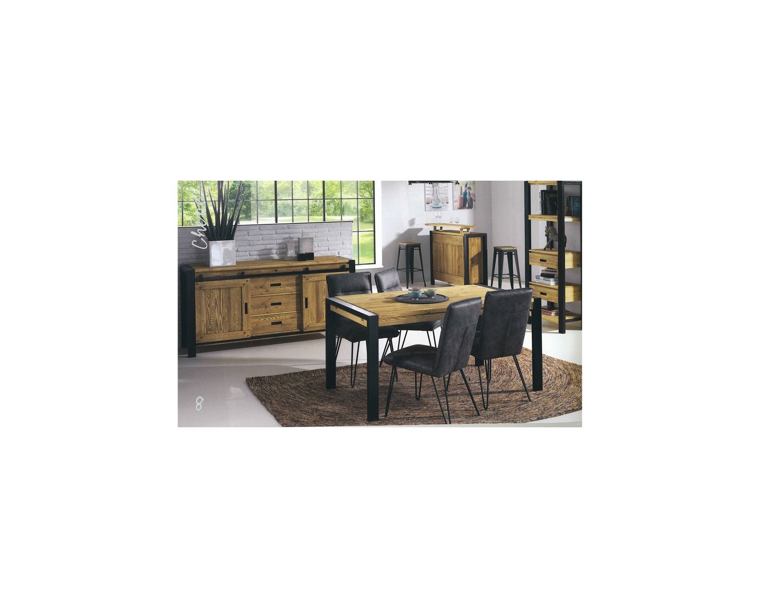 Panchina TV "Lugano" in metallo e pino massiccio spazzolato