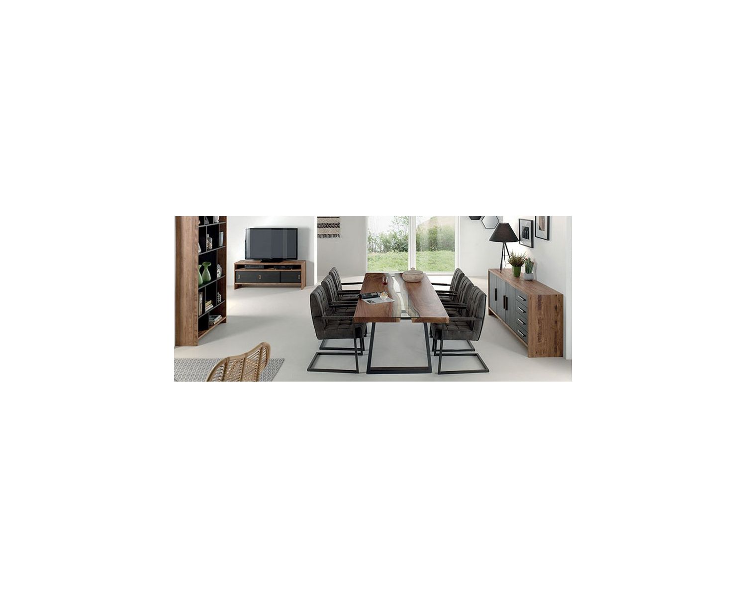 Tavolo da pranzo in metallo, vetro e legno "Zenia" in stile contemporaneo 190 cm