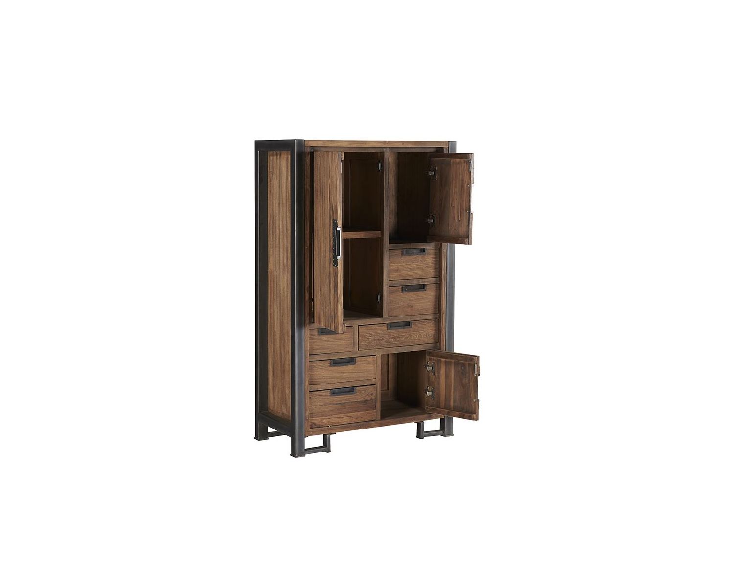 Armadio a 3 ante e 6 cassetti in teak e metallo recuperato "WALES" Casita 