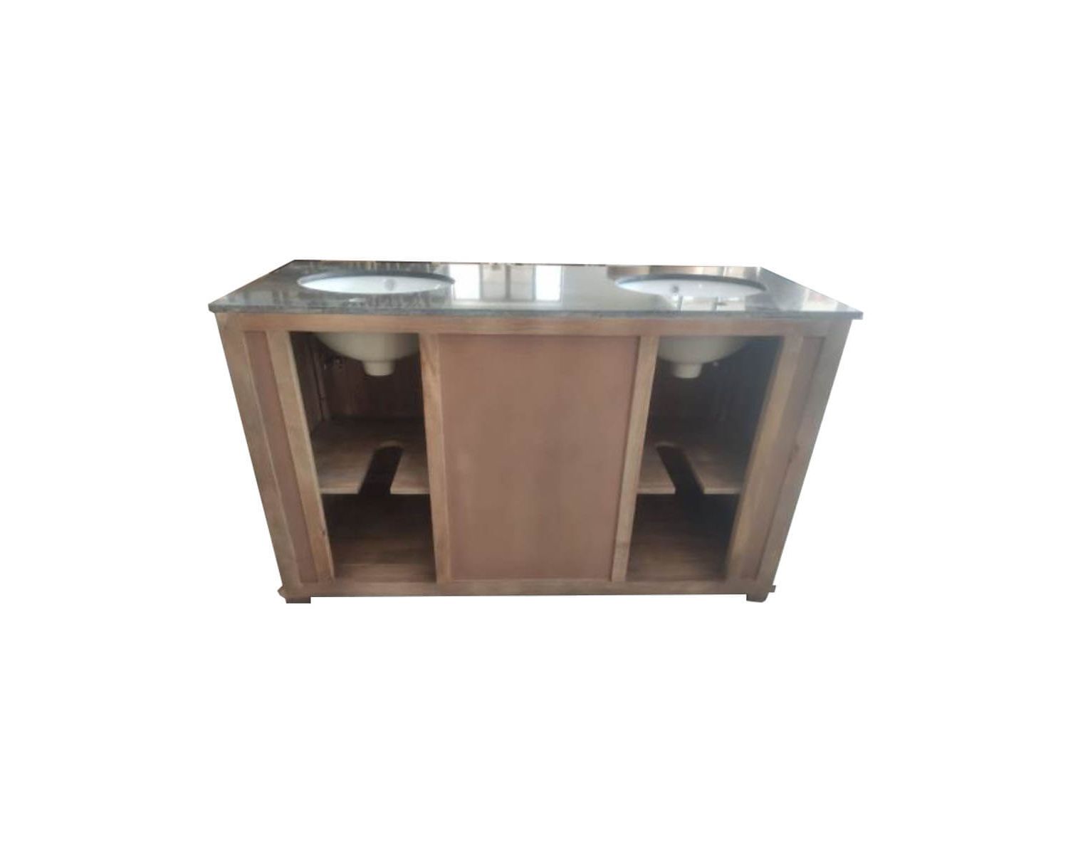 Mobiletto da bagno a 2 vasche "Elegance" in quarzo bianco e mango