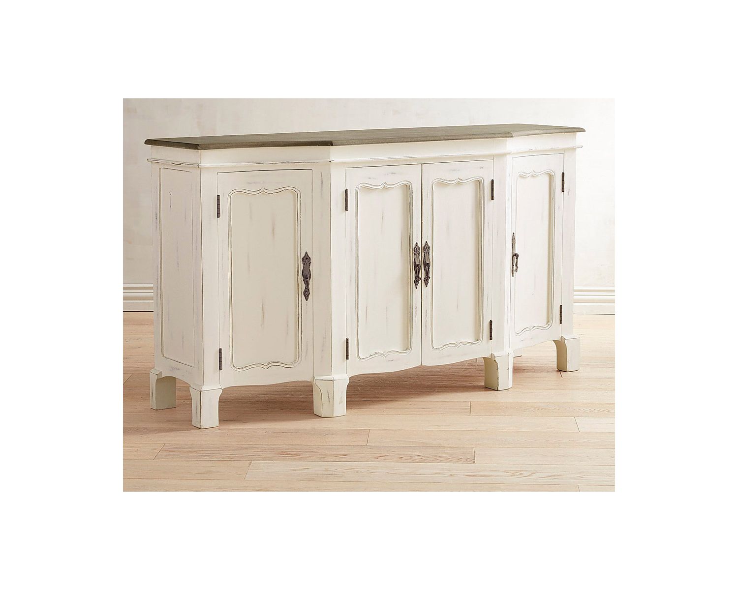 Credenza a 4 ante "Héritage" di colore bianco sporco con piano in legno invecchiato