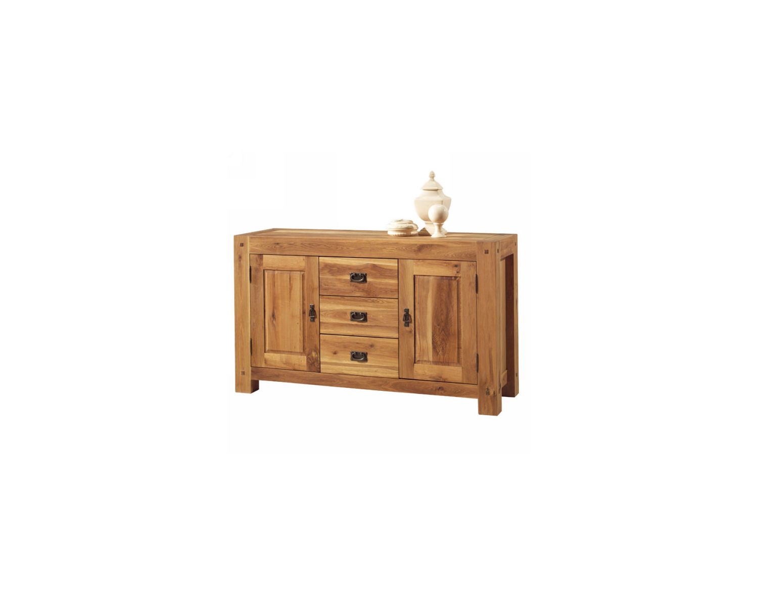 Credenza bassa "Lodge Casita" a 2 ante e 3 cassetti in rovere massiccio rustico