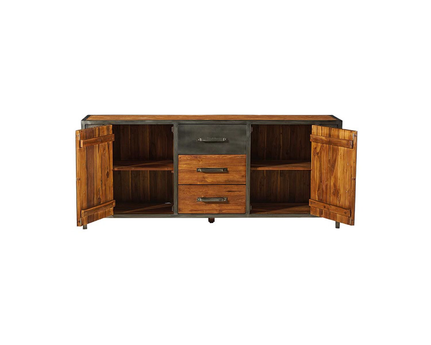 Credenza "Talmo" in teak massiccio di recupero e ferro anticato, 200 cm