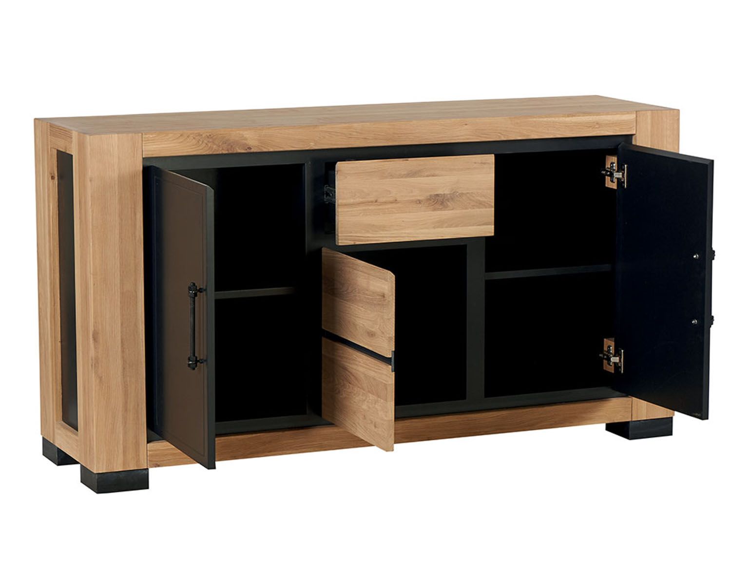 Credenza "Cleveland" a 3 ante in rovere massiccio con maniglie in metallo