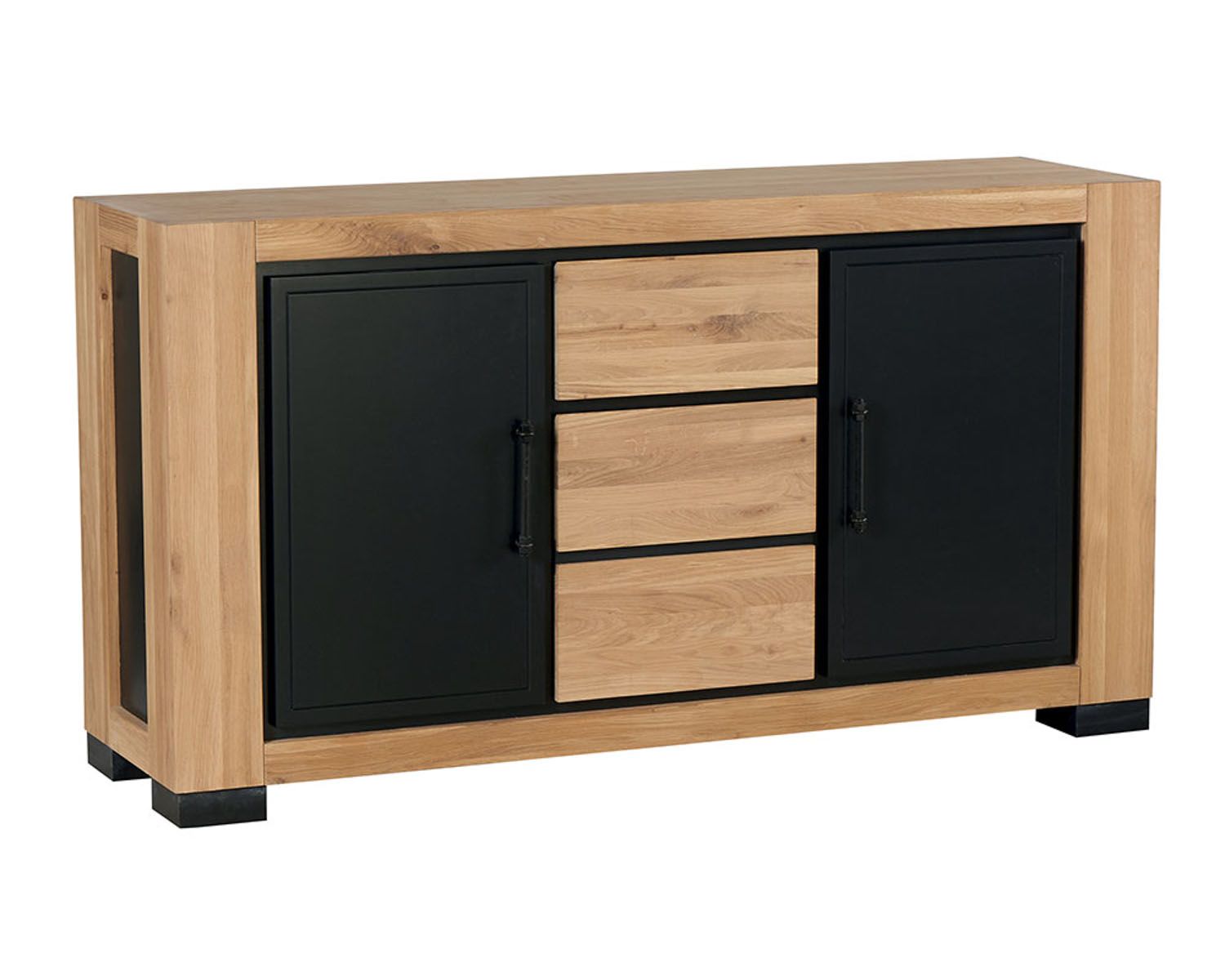 Credenza "Cleveland" a 3 ante in rovere massiccio con maniglie in metallo