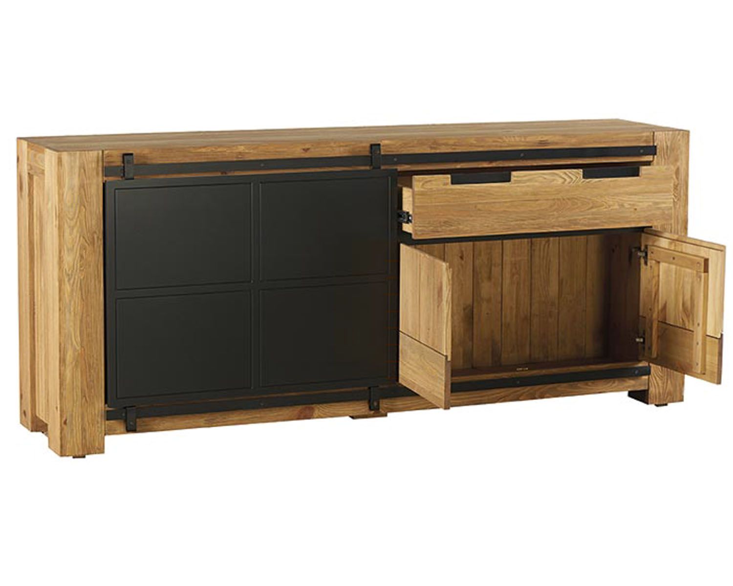 Credenza "Cooper" in pino massiccio con porta scorrevole industriale 200 cm