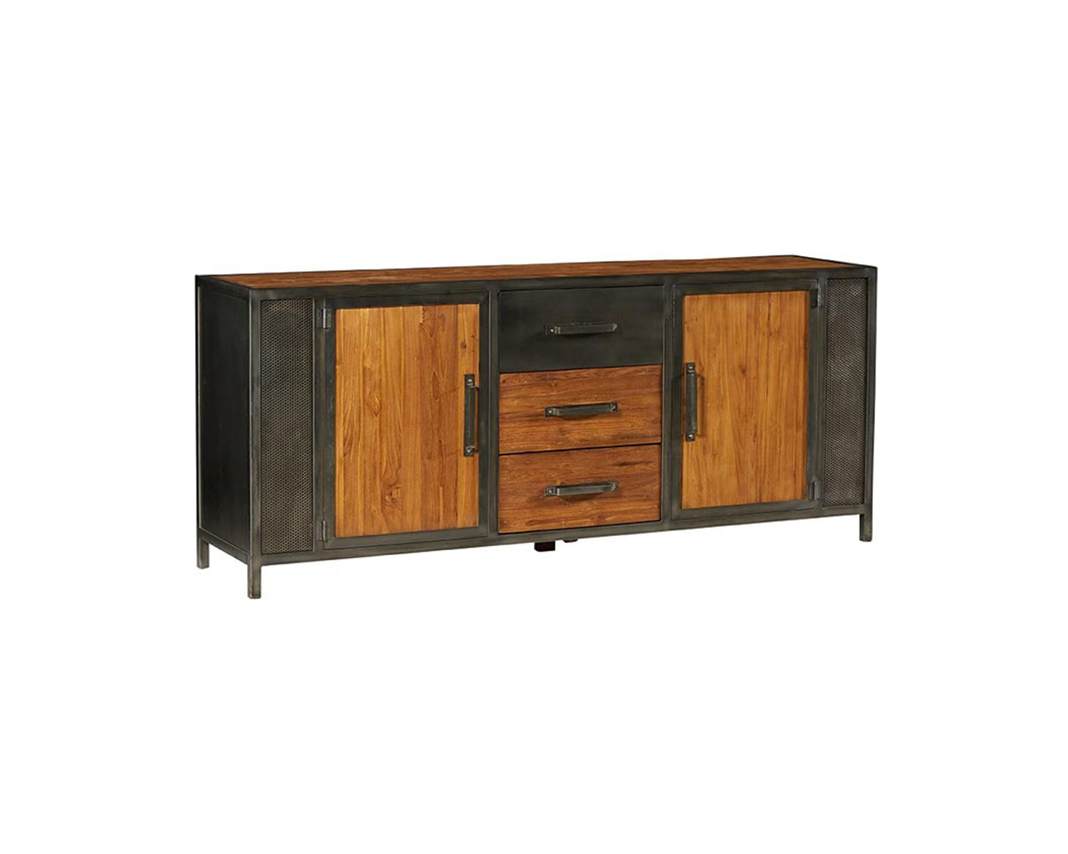 Credenza "Talmo" in teak massiccio di recupero e ferro anticato, 200 cm