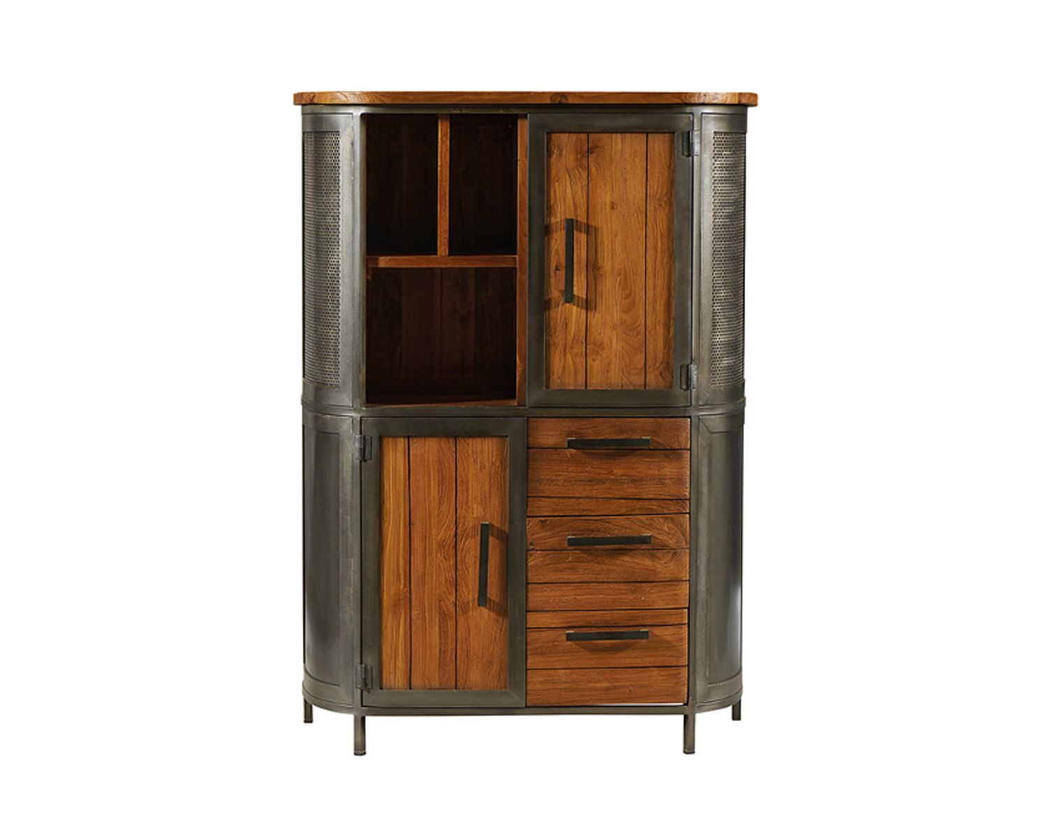 Credenza industriale "Hepley" in teak massiccio e metallo