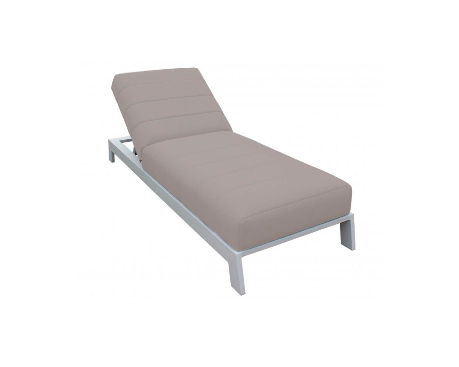 Lettino prendisole "Terrasse" di alta gamma, in alluminio bianco e tessuto trapuntato color tortora