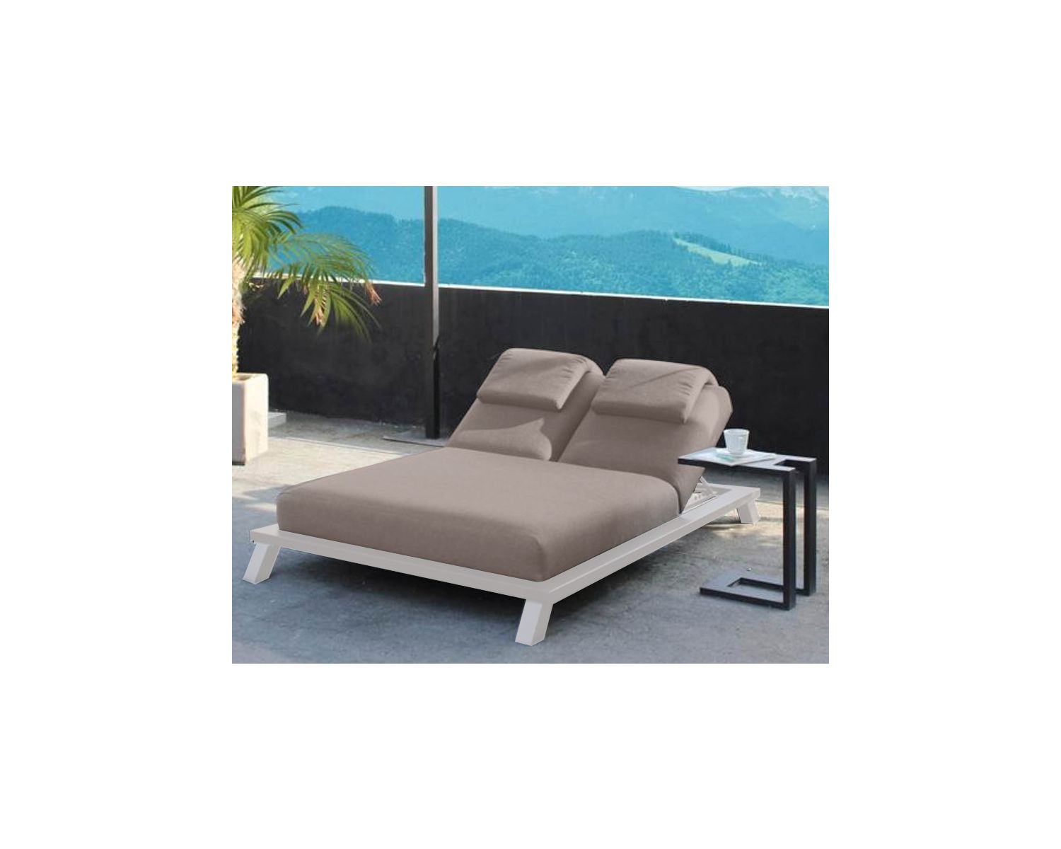 Bain de soleil double en tissu sunbrella taupe et aluminium "Nusa Pedina"