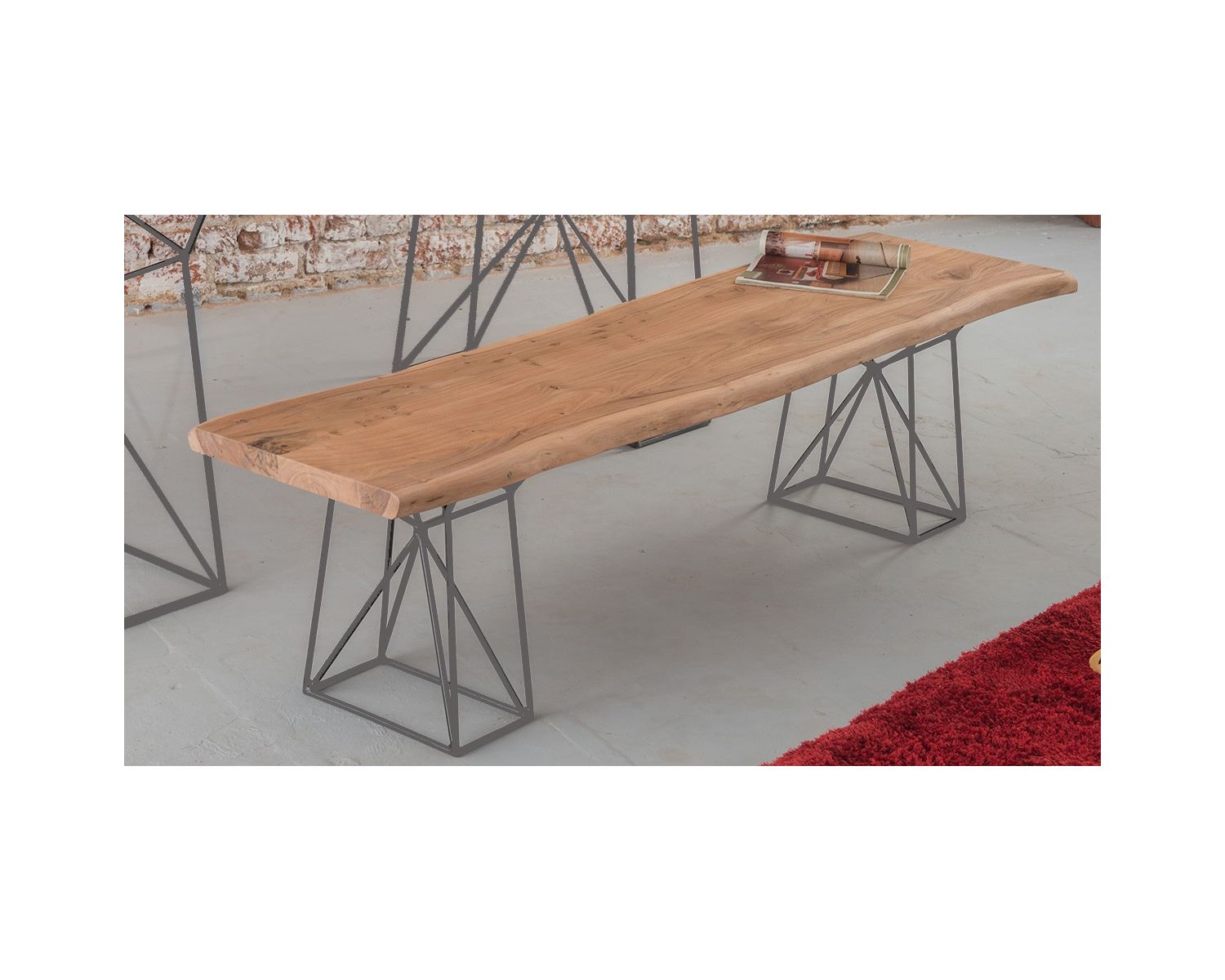 Panca in legno massiccio "Zen" con gambe in metallo grigio