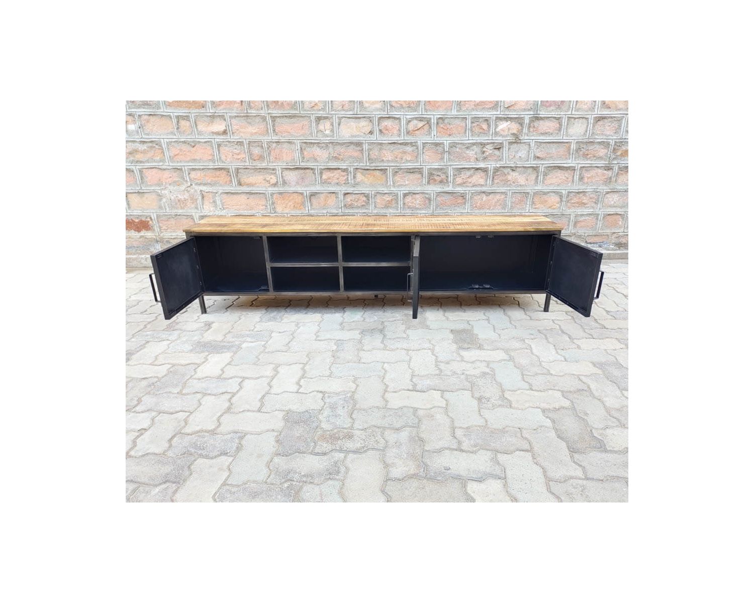 Porta TV da laboratorio "Dowtoun" in metallo nero e legno 220 cm