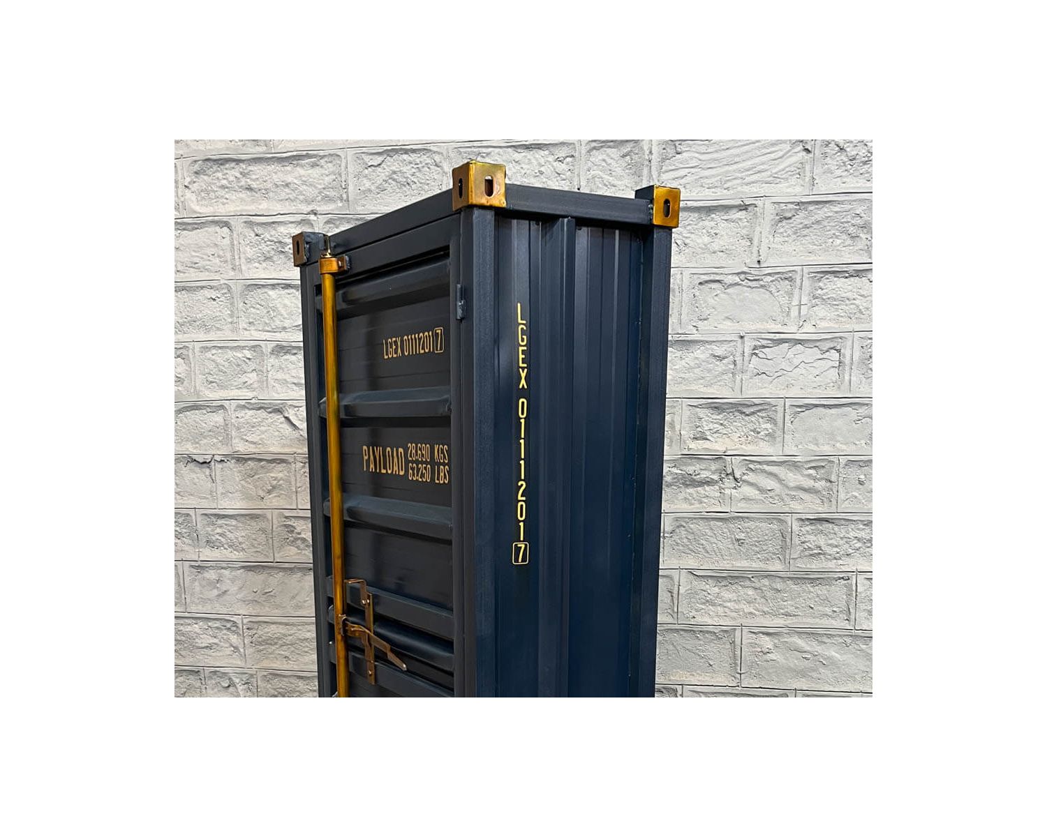 Mobile bar contenitore "Crazy" in metallo e legno blu notte. altezza 178 cm