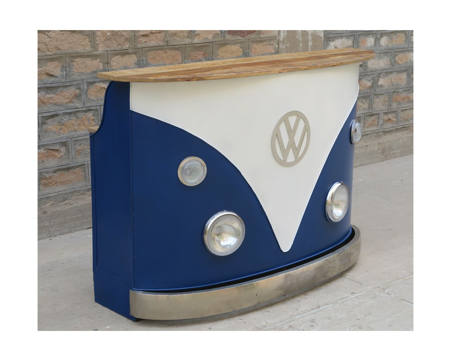 Barra combinata in metallo e legno industriale da 160 cm, bianca e blu, "Nola