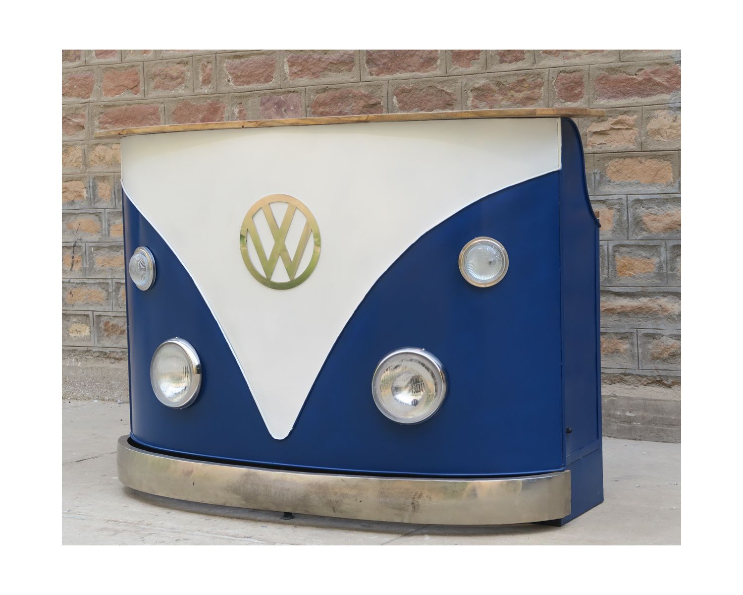 Barra combinata in metallo e legno industriale da 160 cm, bianca e blu, "Nola