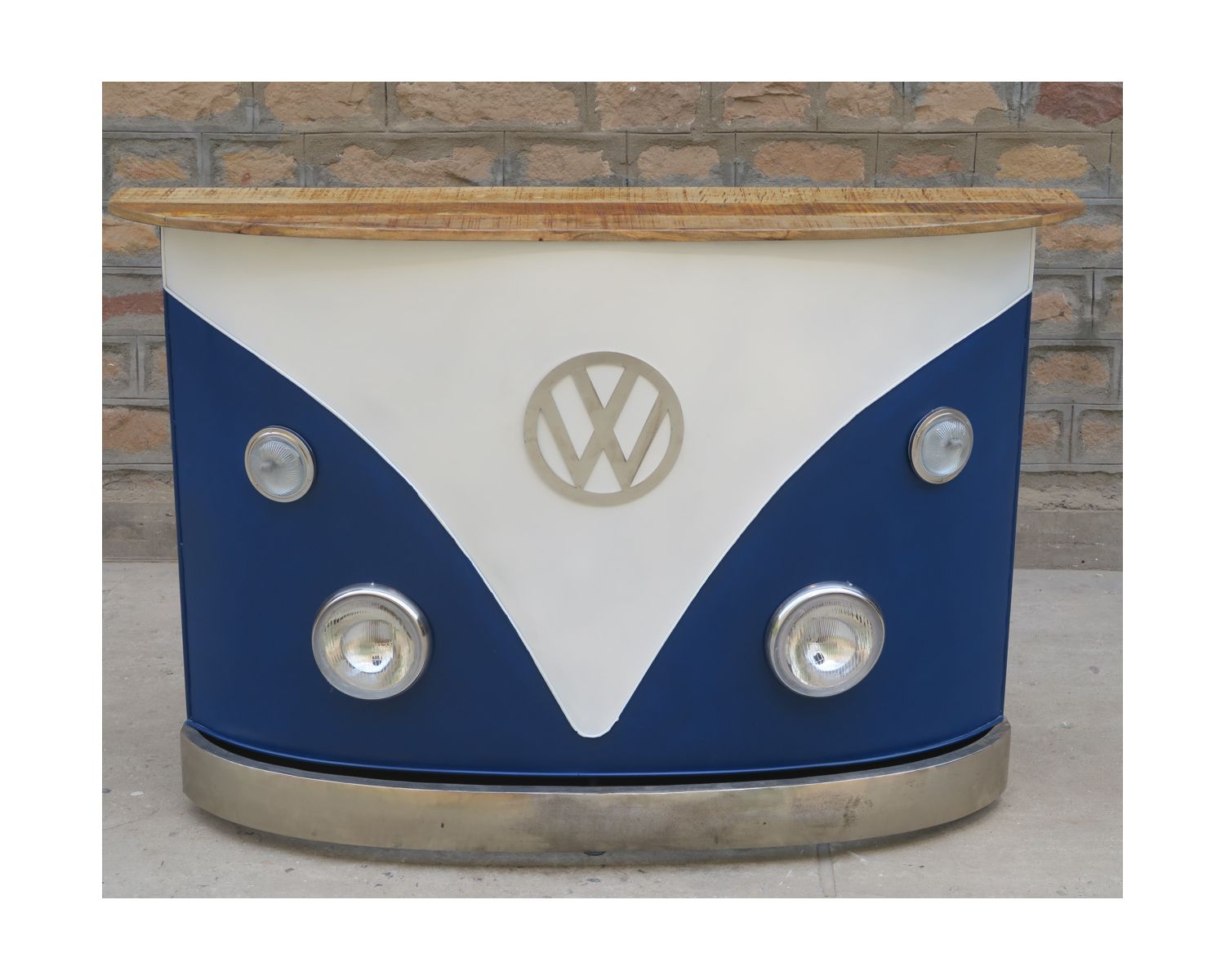 Barra combinata in metallo e legno industriale da 160 cm, bianca e blu, "Nola