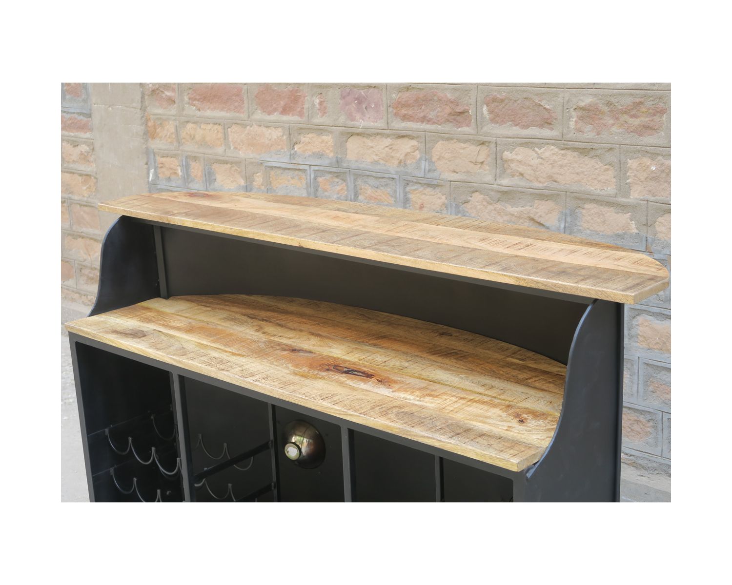 Barra combinata in metallo e legno industriale da 160 cm, bianca e blu, "Nola