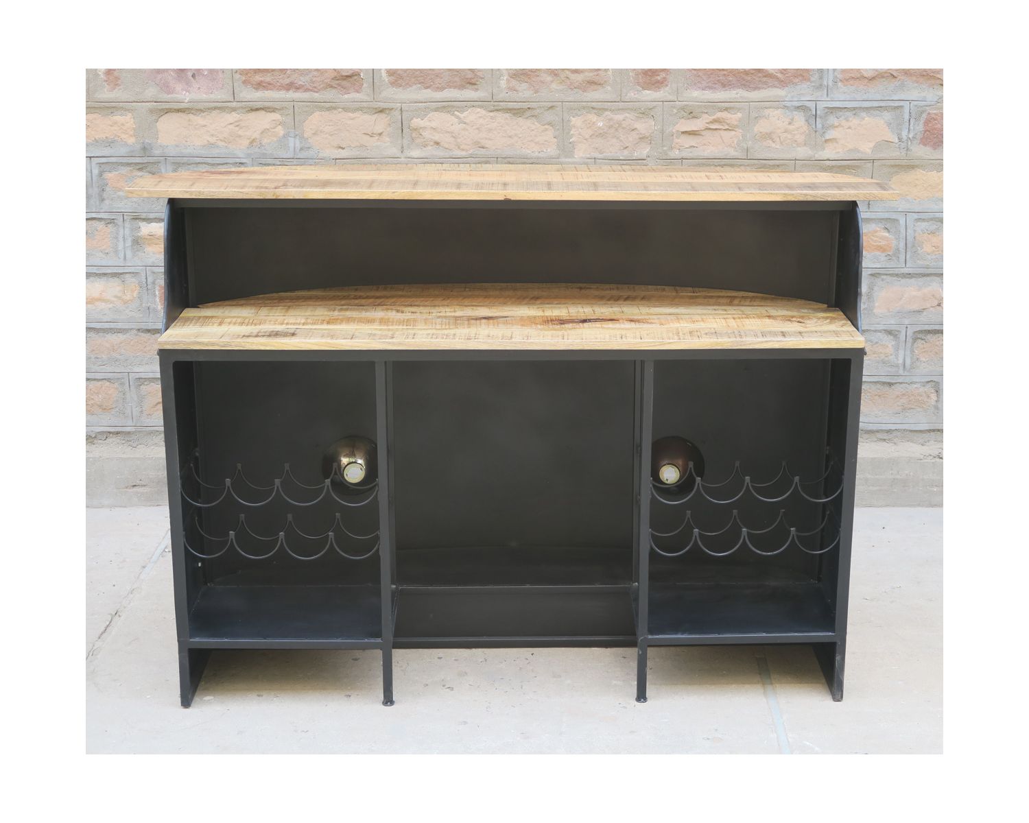 Barra combinata in metallo e legno industriale da 160 cm, bianca e blu, "Nola