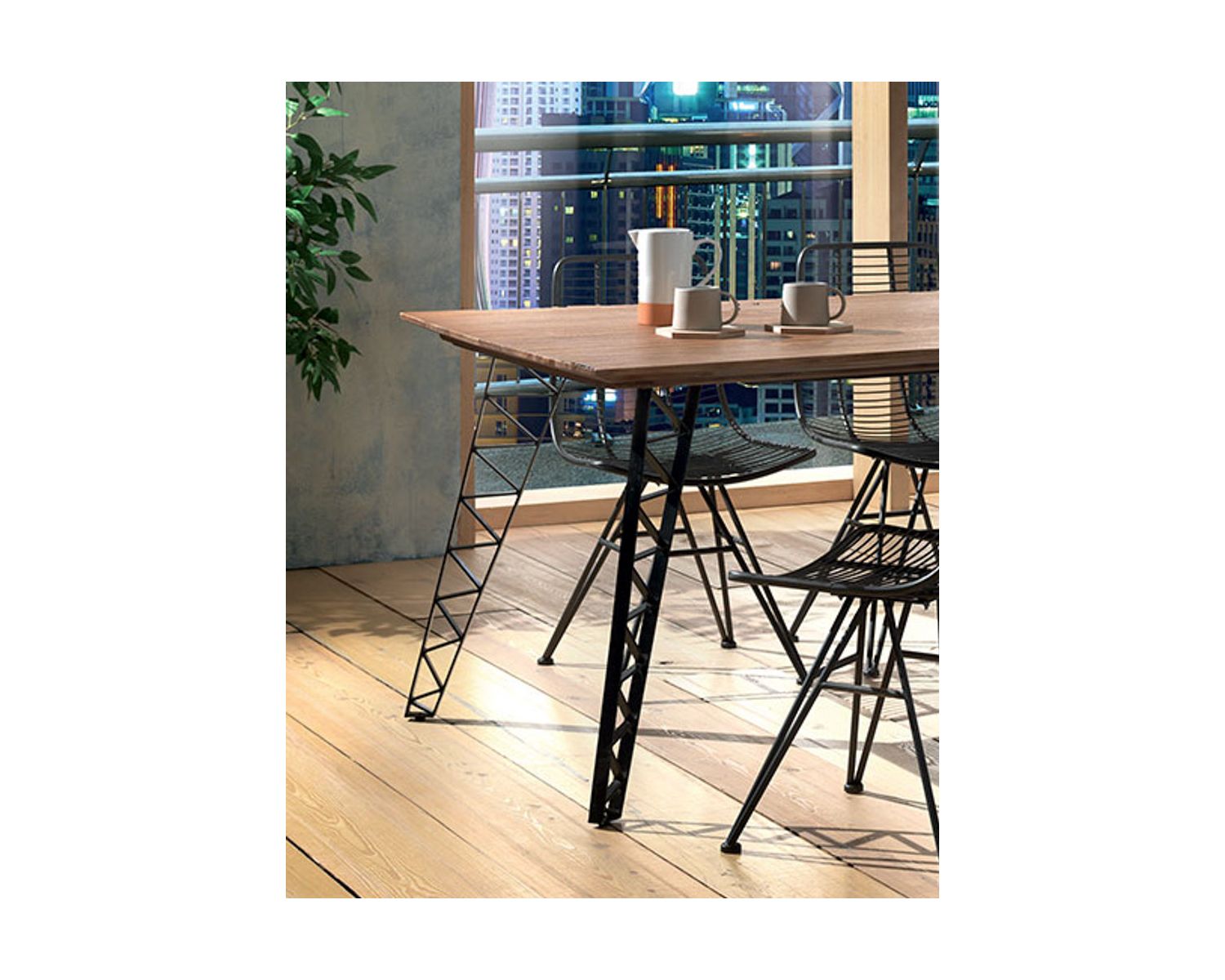 Tavolo da pranzo grande "Fairley" in teak rigenerato e metallo nero