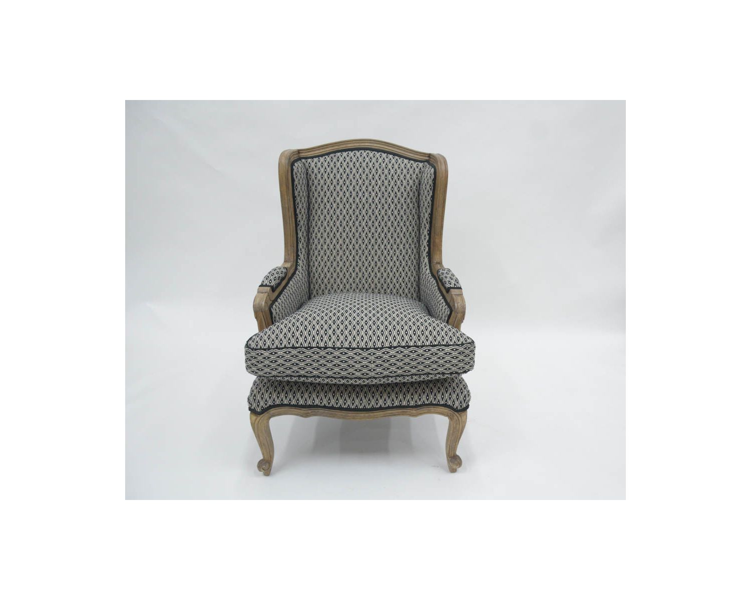 Sedia da pastore "Sofia" in legno massiccio e tessuto a rombi bianchi e neri