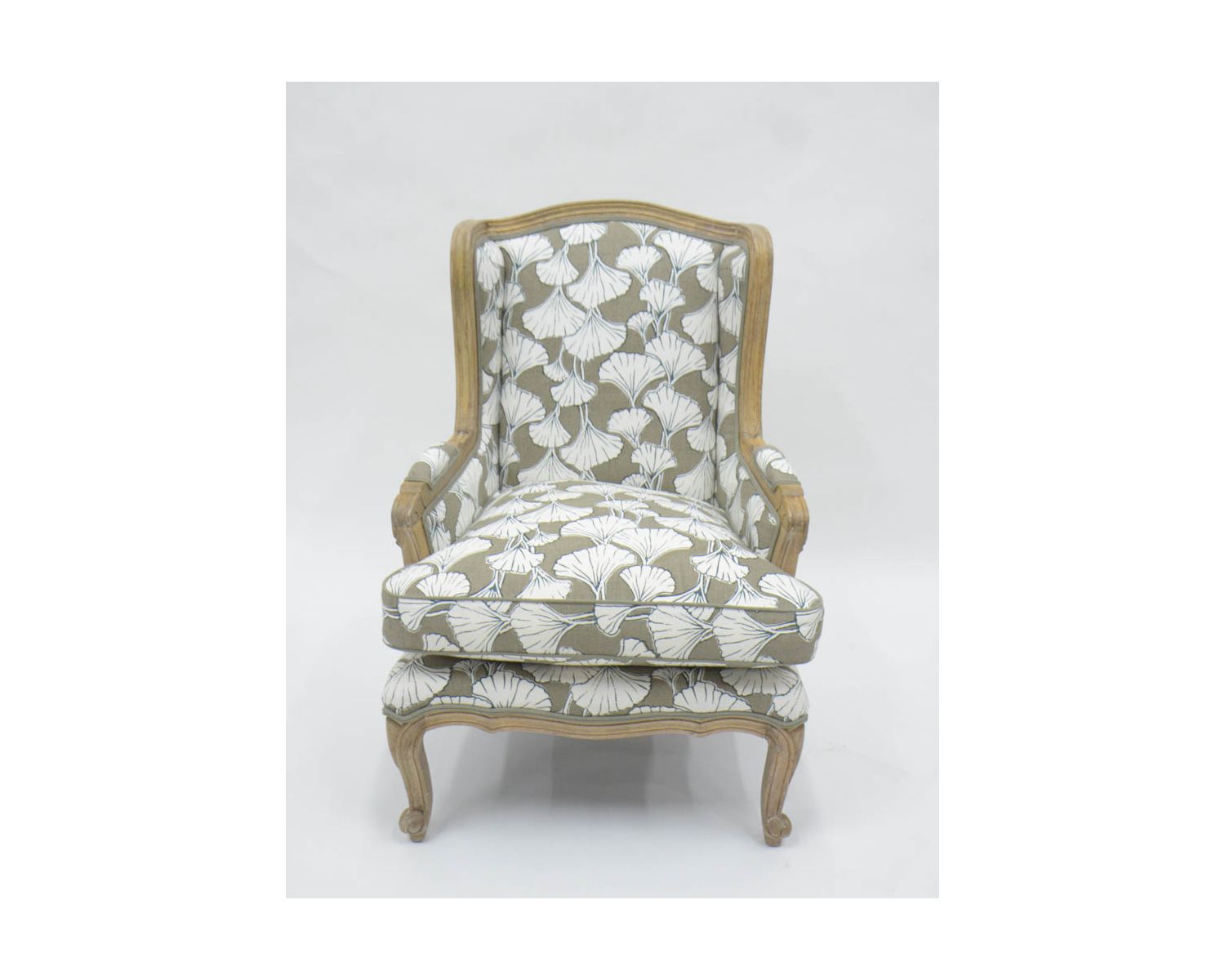 Sedia da pastore "Sofia" con stampa ginko color tortora e crema, ultraconfortevole