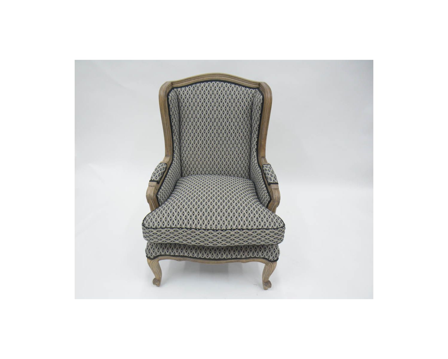 Sedia da pastore "Sofia" in legno massiccio e tessuto a rombi bianchi e neri