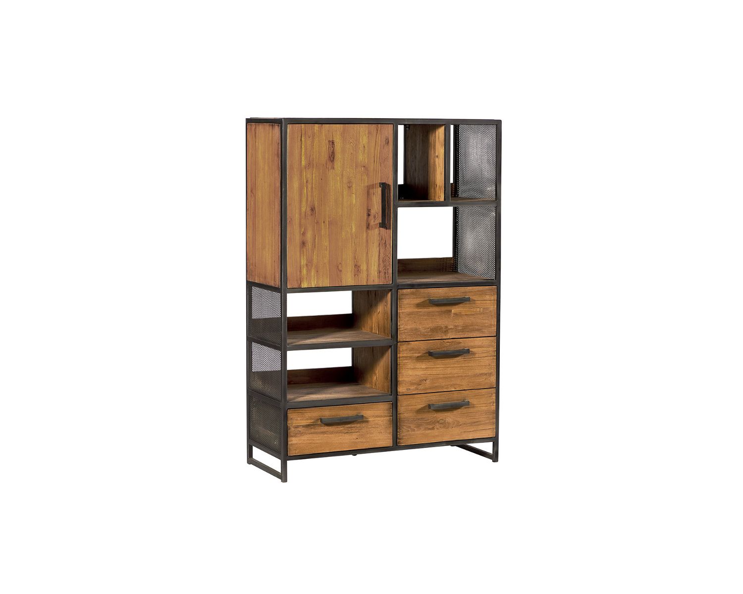 Credenza verticale "Athena" in teak recuperato e ferro antico