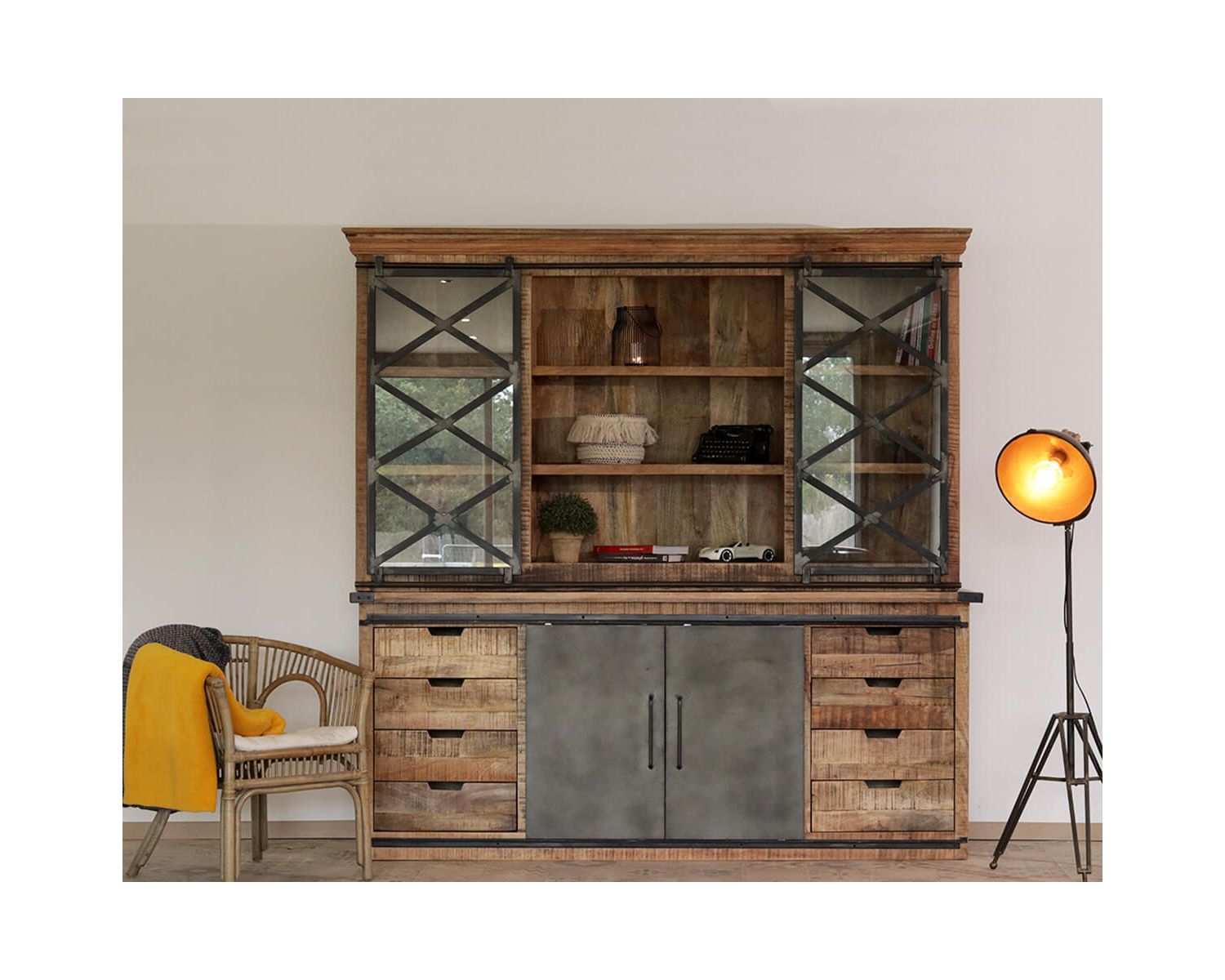 Armadio industriale per porcellane in metallo e legno "Caractère" con ante scorrevoli da 2 m