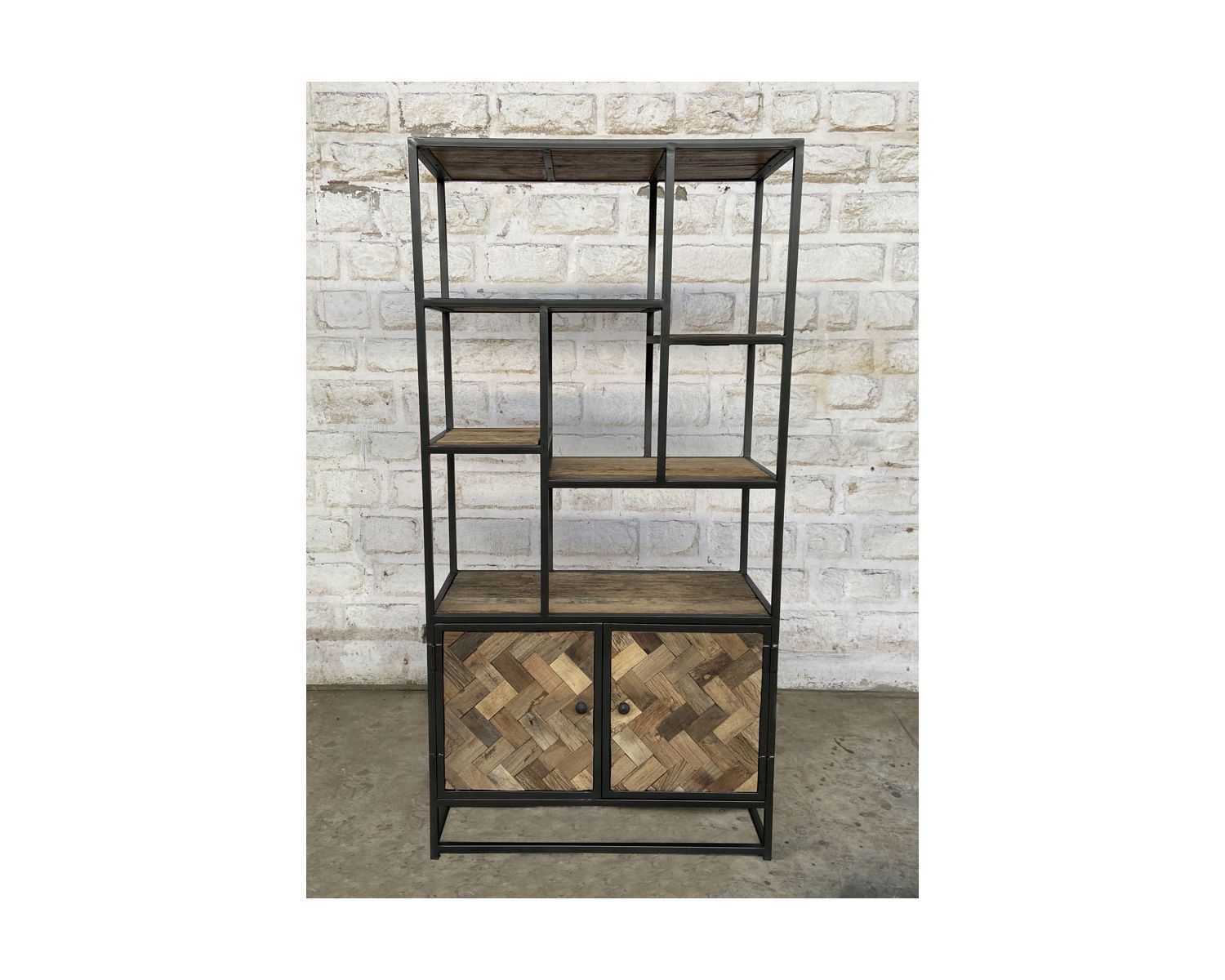 Libreria industriale 180x90 cm in metallo grigio e mango "Kaloupilé