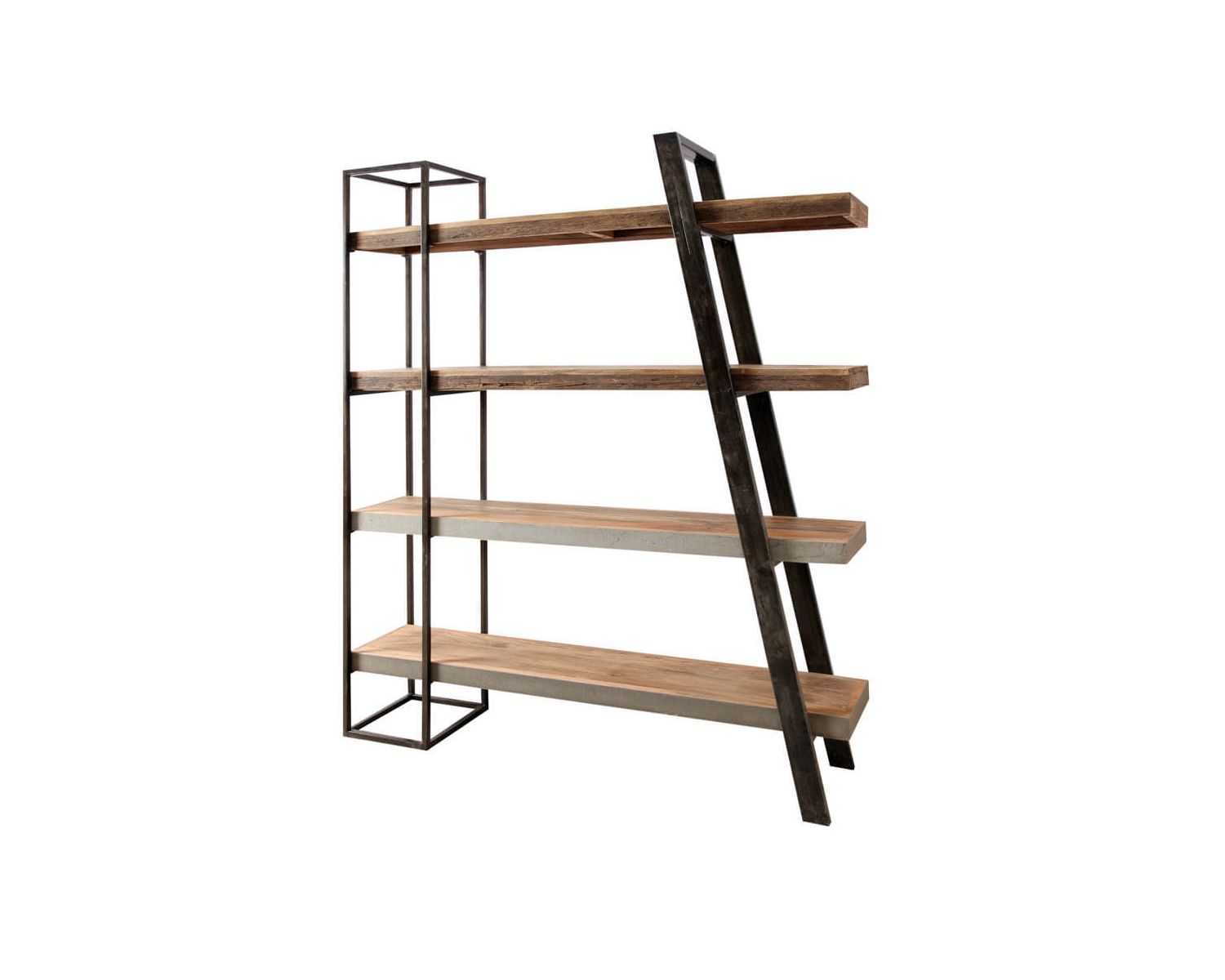 Libreria contemporanea "Mezzo" in legno e metallo con finitura cemento