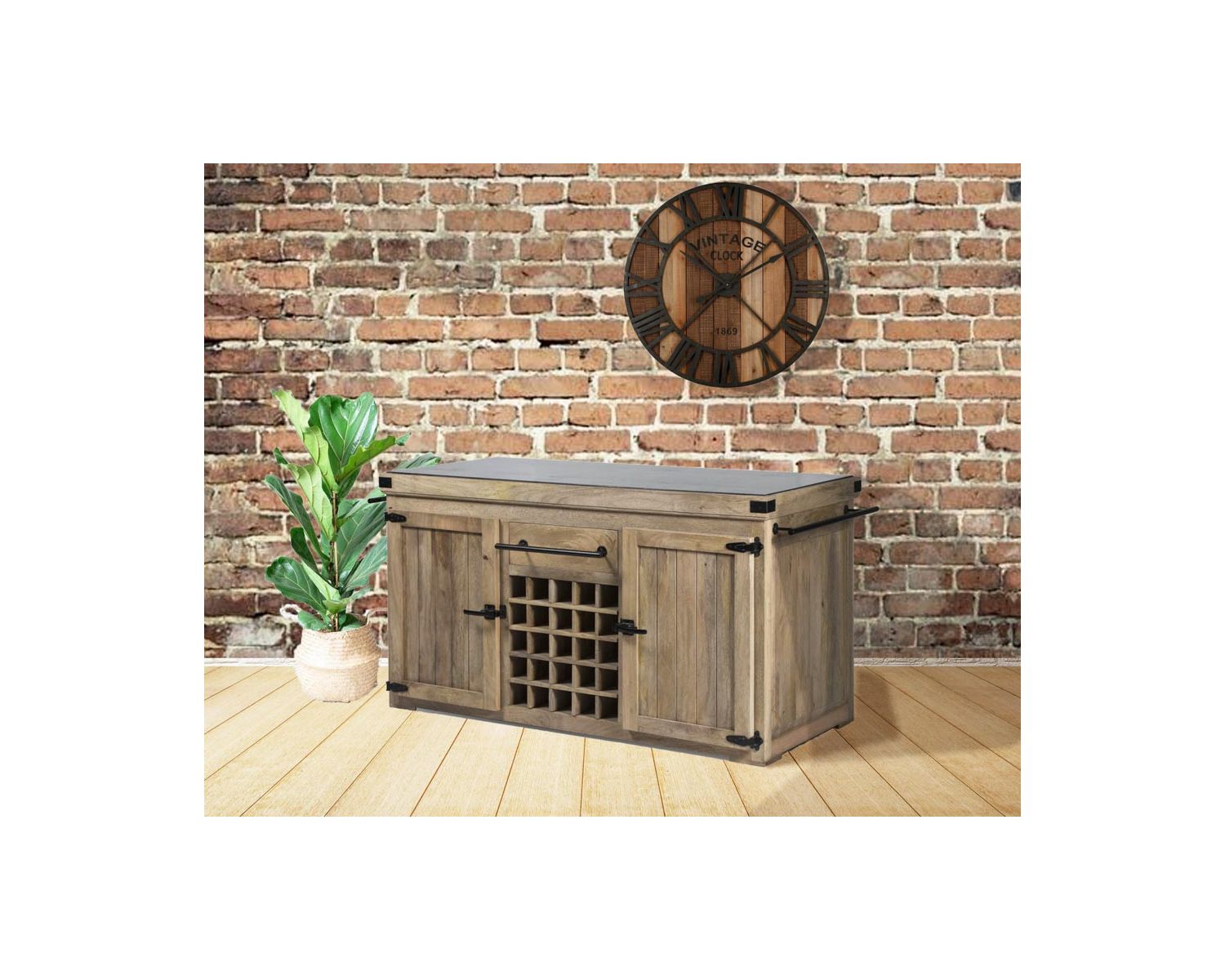 Blocco cucina grande in legno massiccio "Grand Chef" con piano in pietra 165 cm