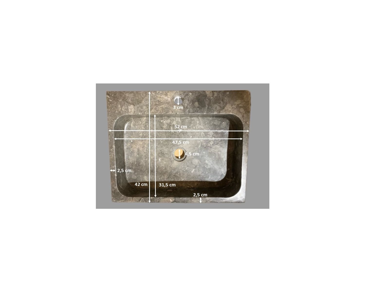 Lavabo rettangolare di design "Stone" in marmo beige lucido