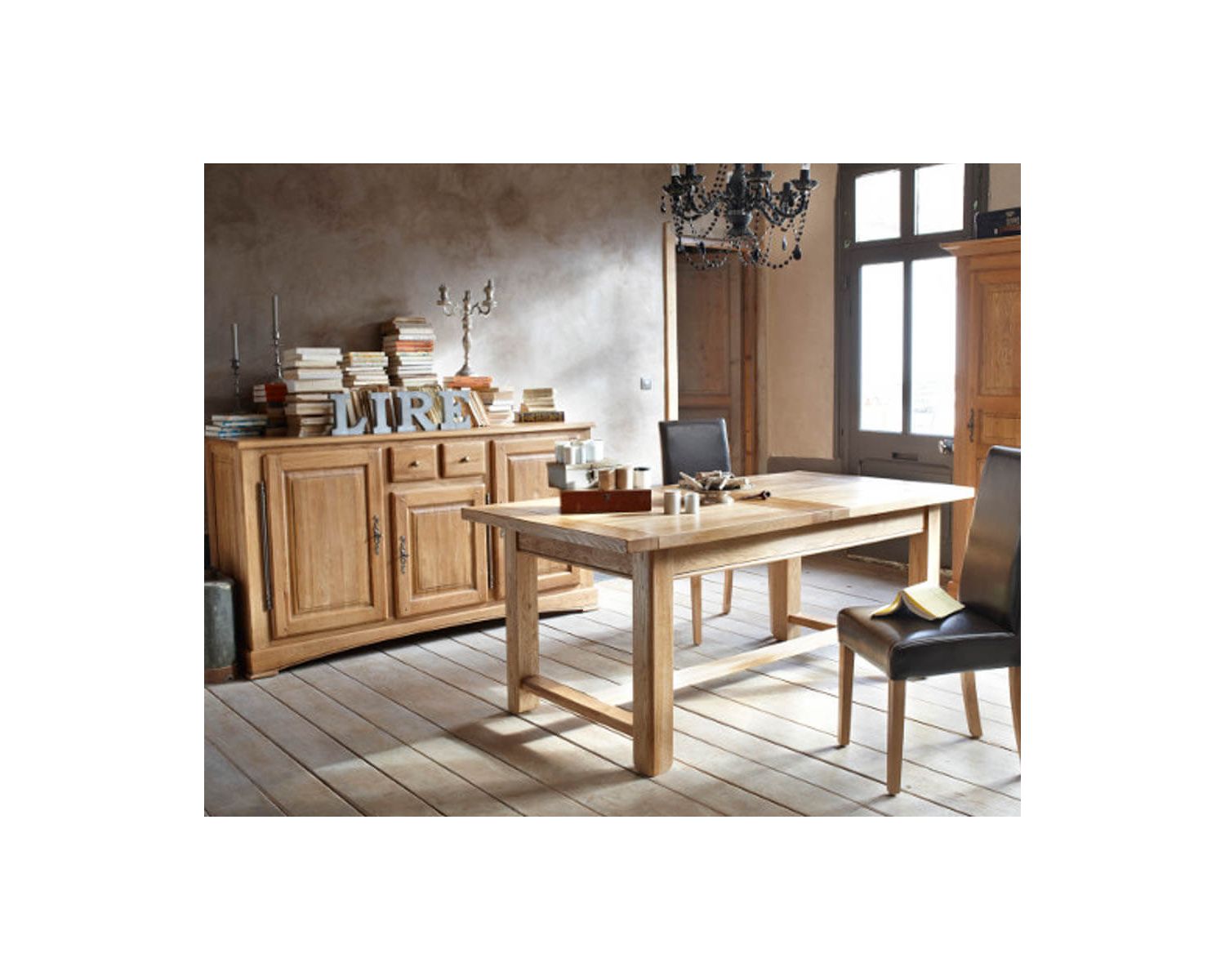 Credenza a 3 ante e 2 cassetti in rovere massiccio "Antique" in stile tradizionale