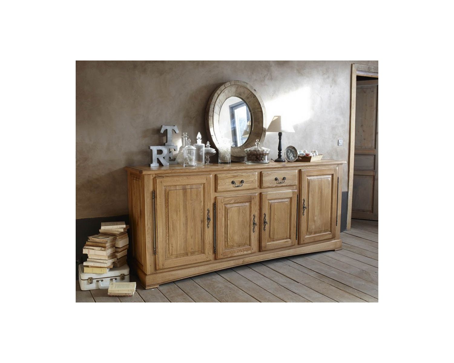 Credenza "antica" in rovere massiccio a 4 ante e 2 cassetti