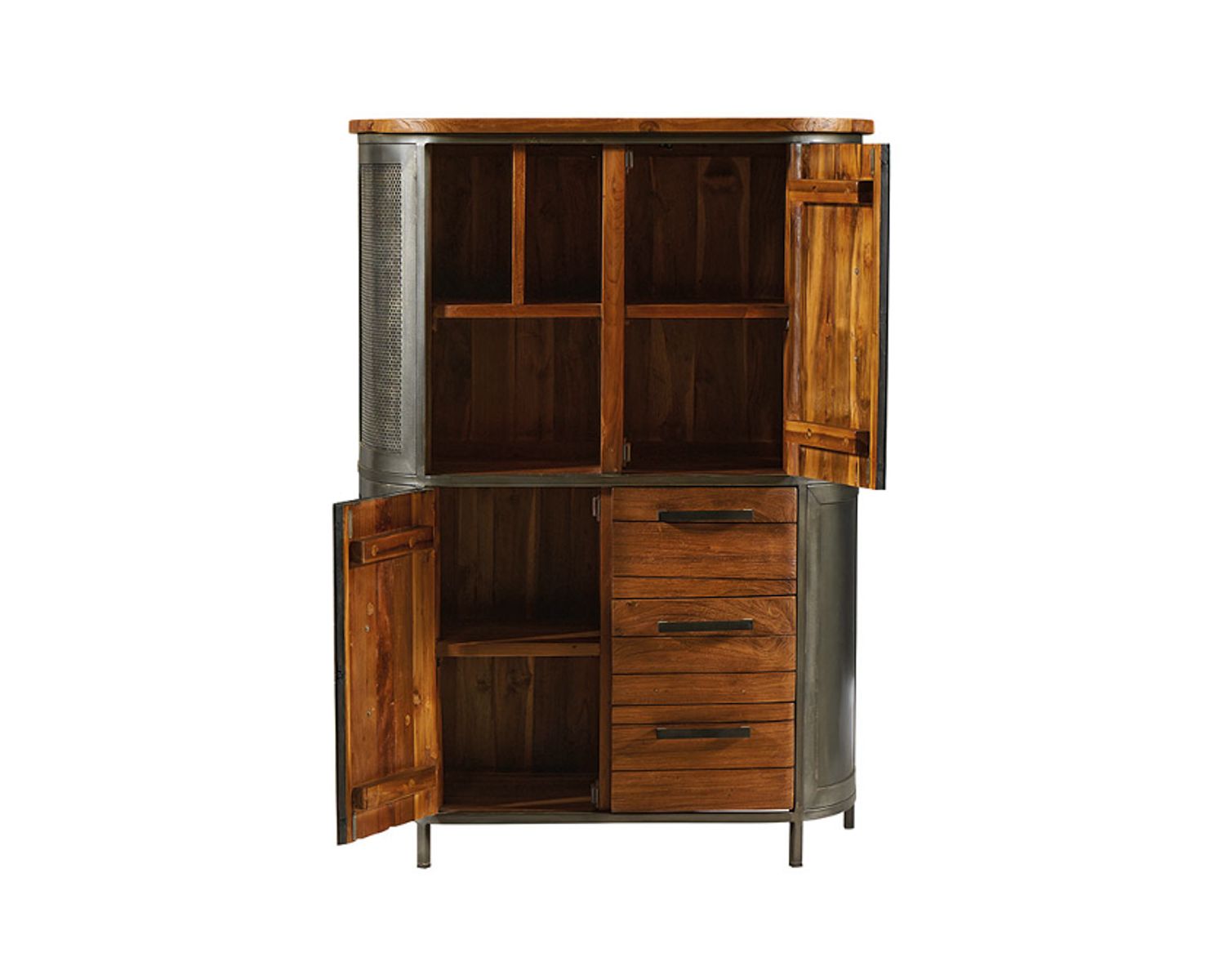 Credenza industriale "Hepley" in teak massiccio e metallo