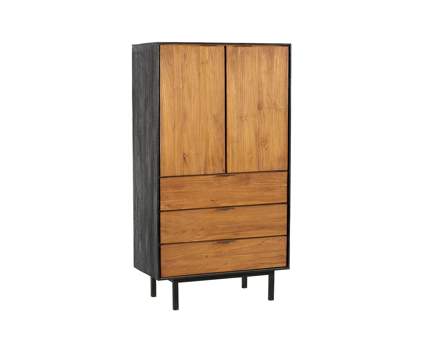 Credenza alta "Aberden" in teak massiccio naturale di recupero