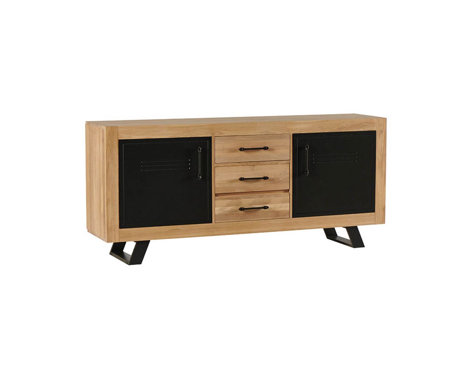 Credenza a 2 ante e 3 cassetti "Davos" in rovere massiccio e nero