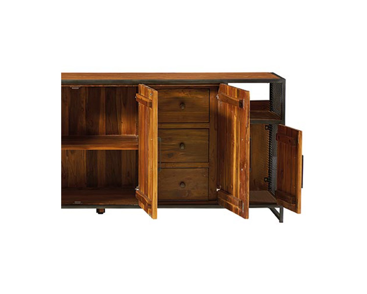 Credenza grande a 5 ante "Athena" in teak naturale rigenerato e metallo