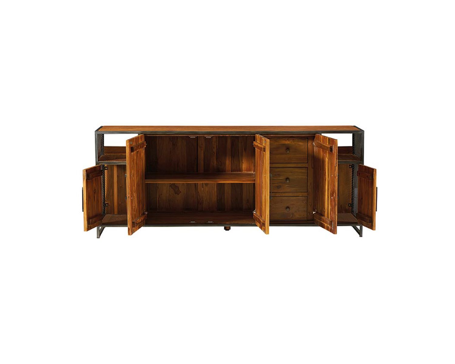 Credenza grande a 5 ante "Athena" in teak naturale rigenerato e metallo