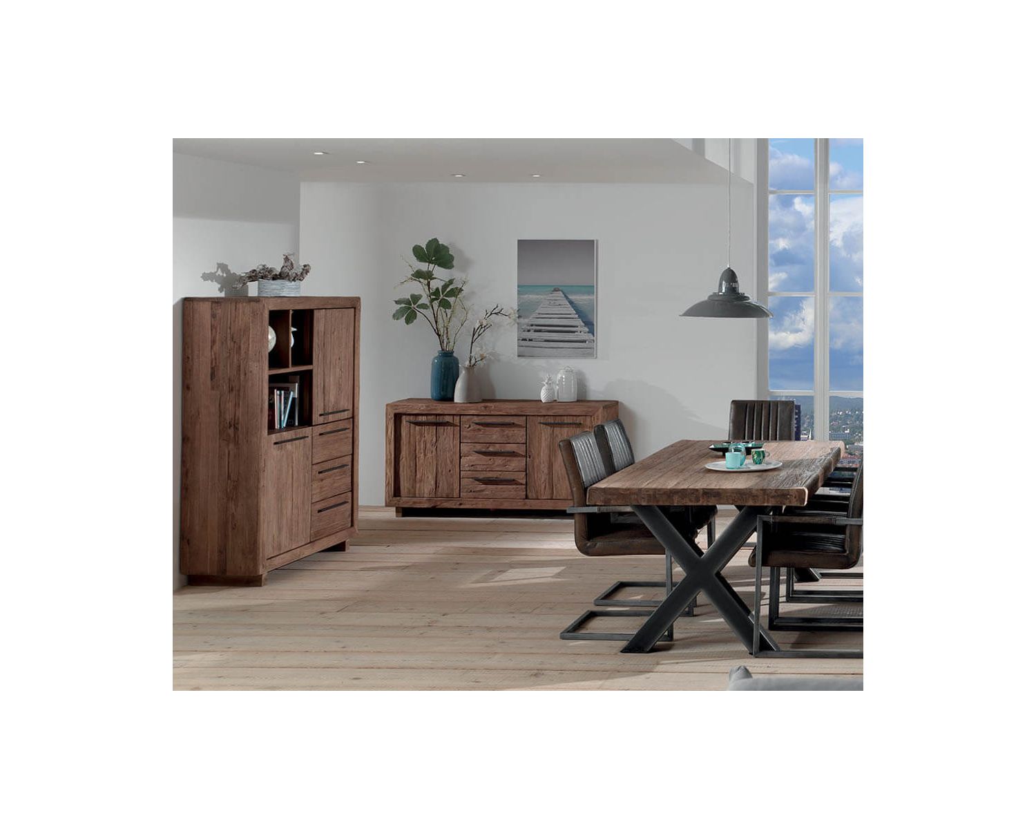 Credenza a 2 ante e 3 cassetti in teak massiccio "Oregon" di recupero