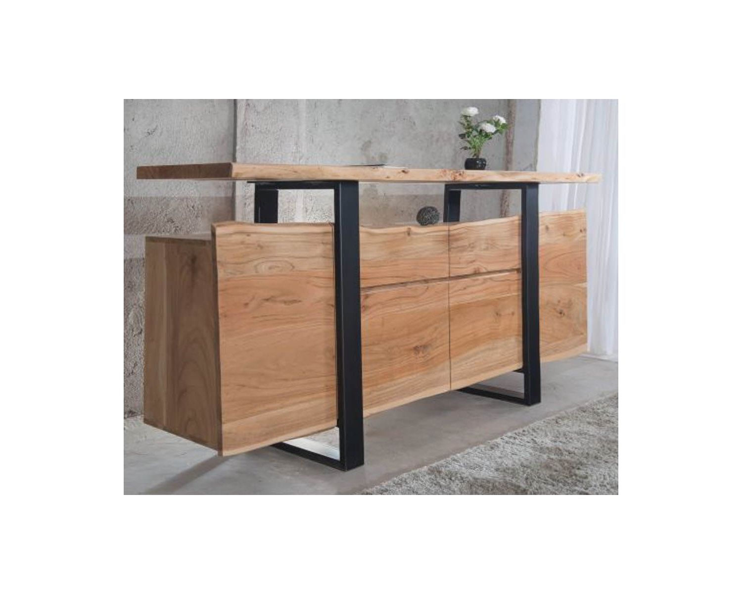 Credenza "Zen Black" con cassetti in legno massello naturale