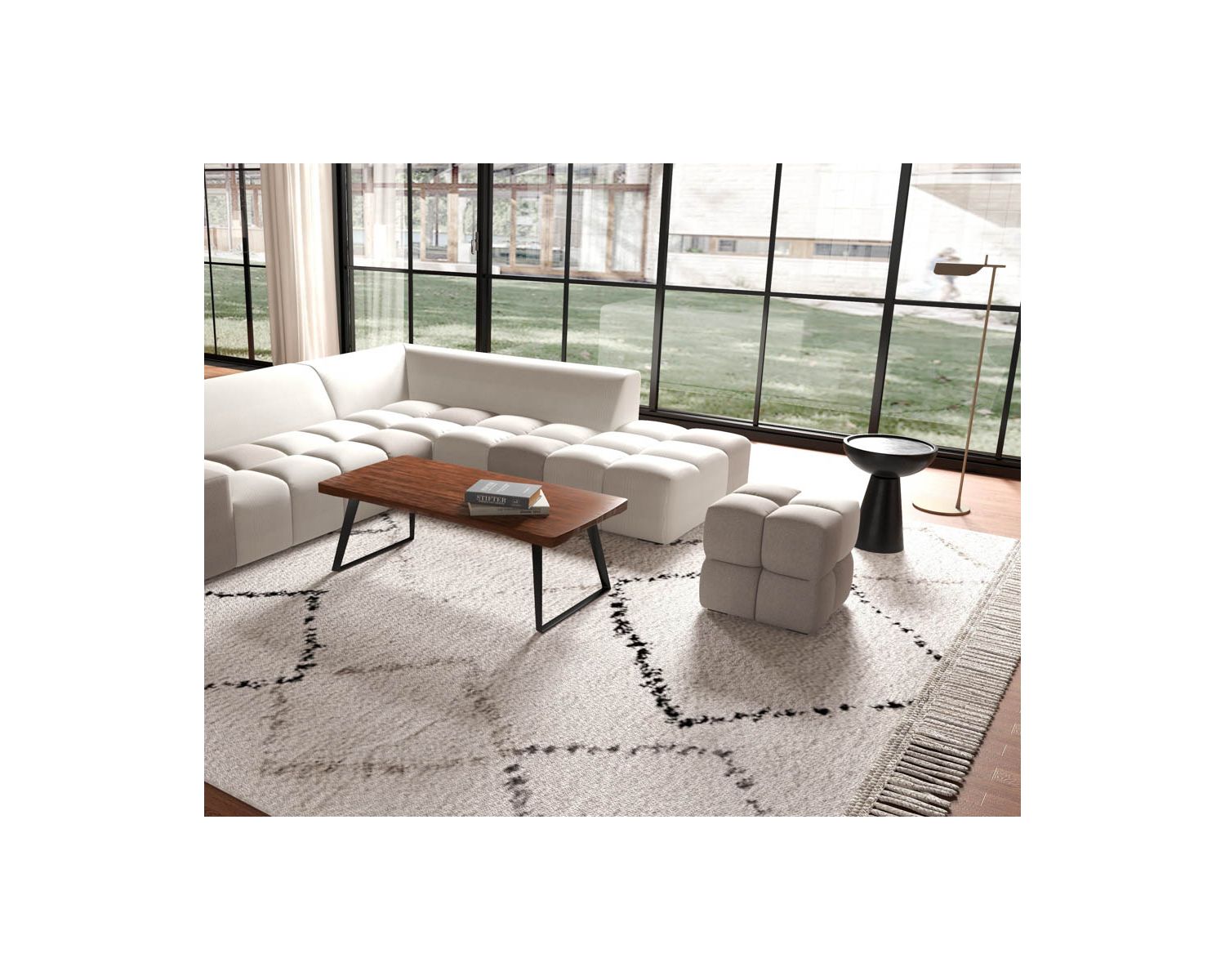 Pouf cubo di design "Casa Nova" in bicolore grigio e beige