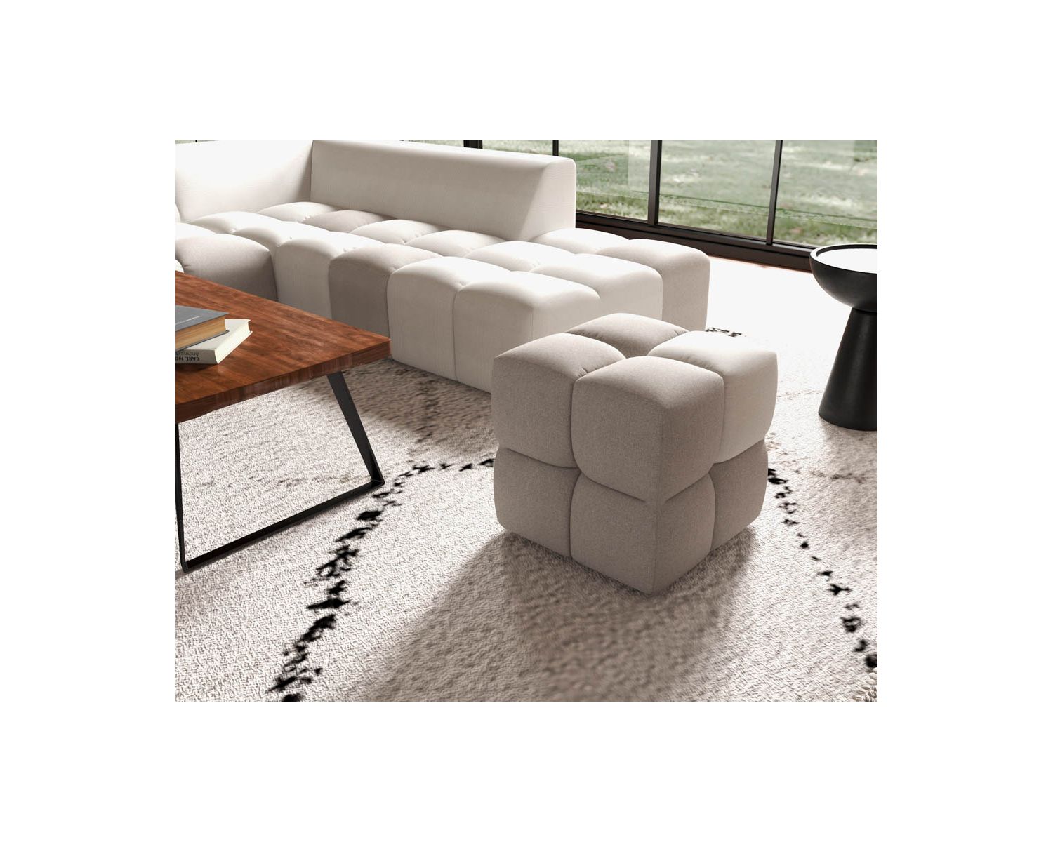 Pouf cubo di design "Casa Nova" in bicolore grigio e beige