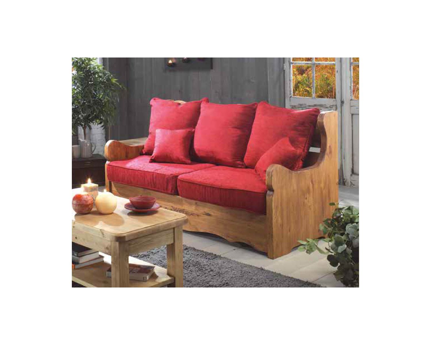 Divano a 2 posti in stile chalet di montagna con tessuto "Alaska" a scelta