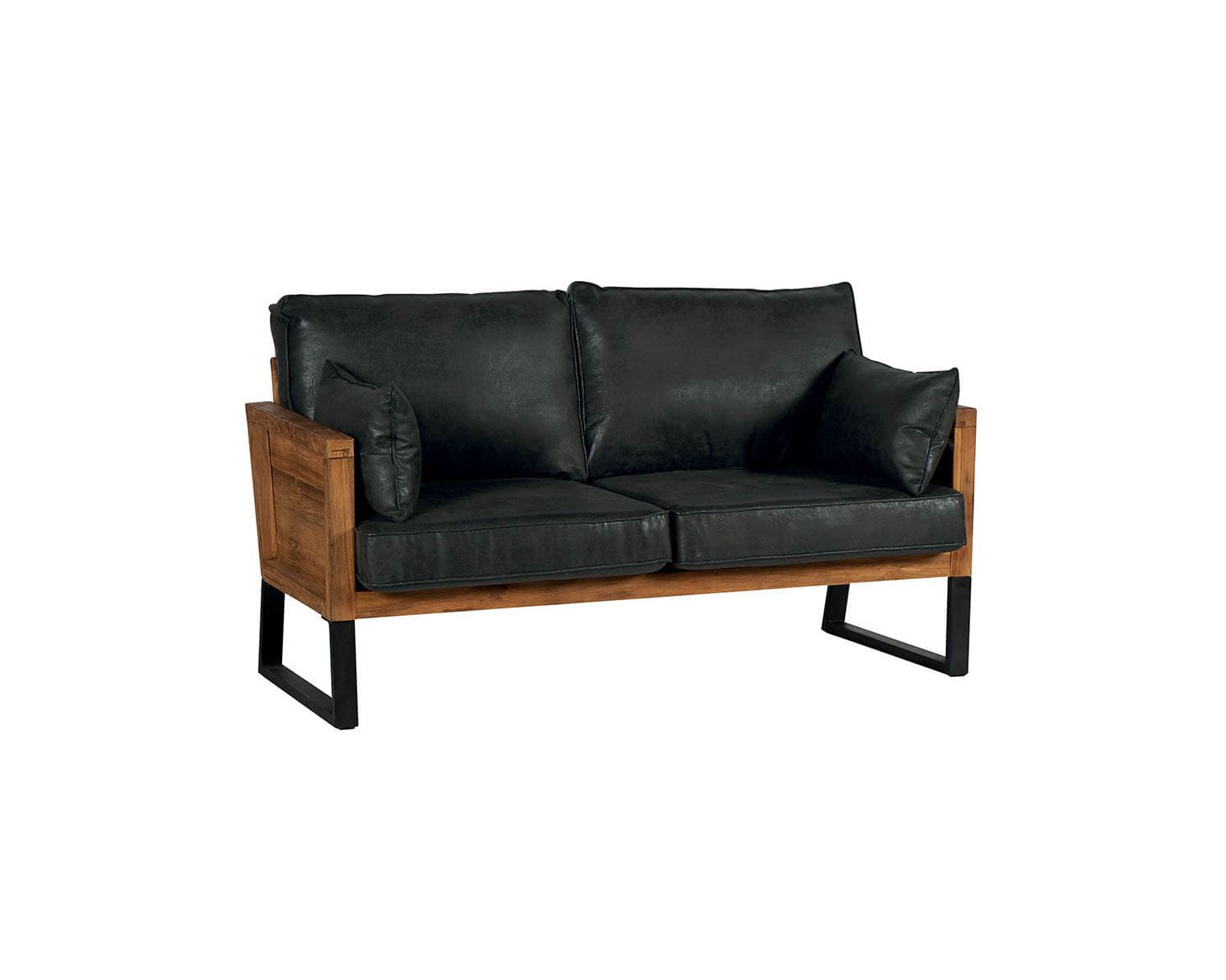 Divano 2 persone "Roster" in legno di teak e tessuto in similpelle