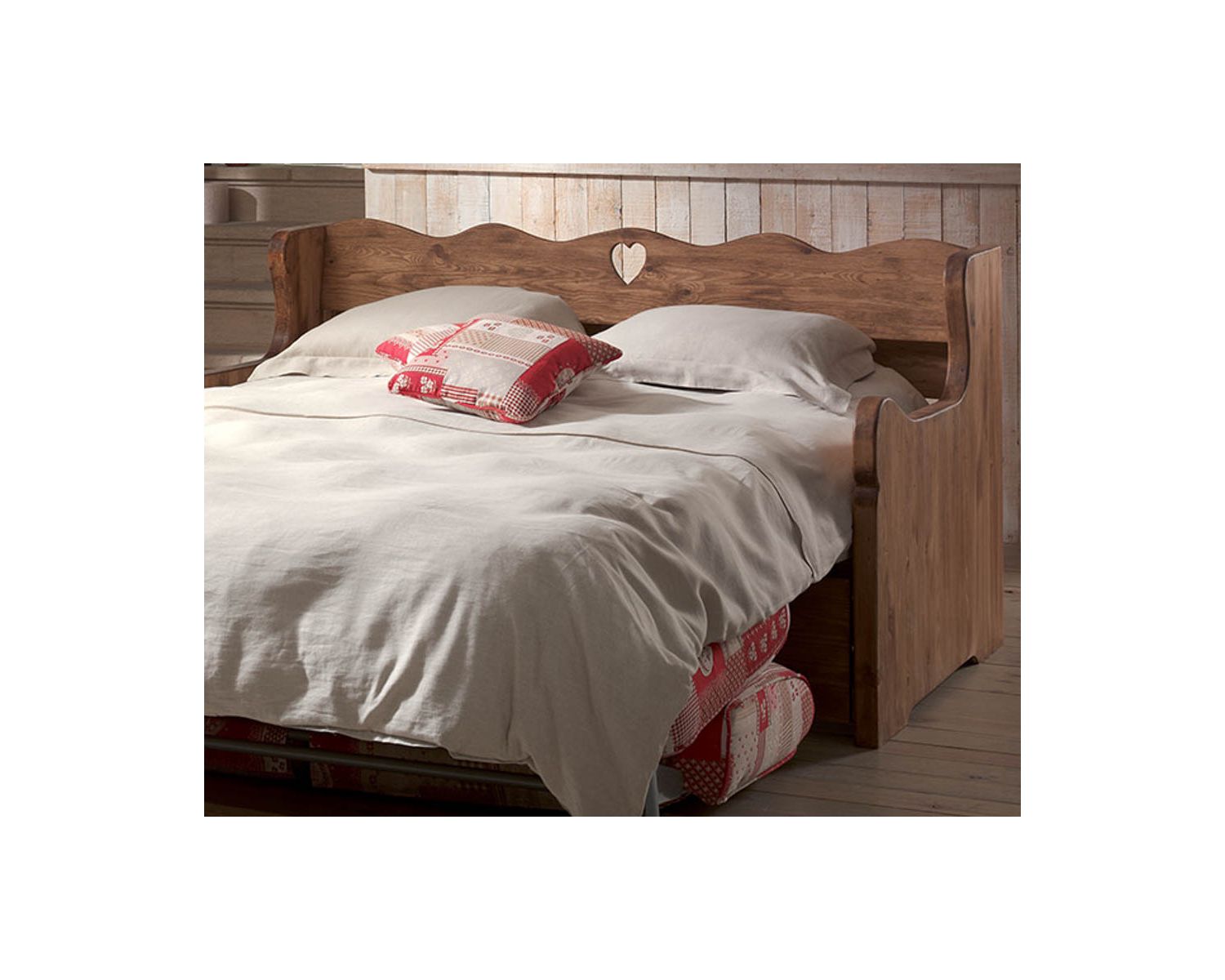 Divano letto Express sfoderabile con tessuti a scelta e legno di pino "Alaska"